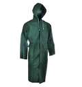 A safe, versatile, and durable dark green hiking raincoat featuring high-visibility reflective elements.